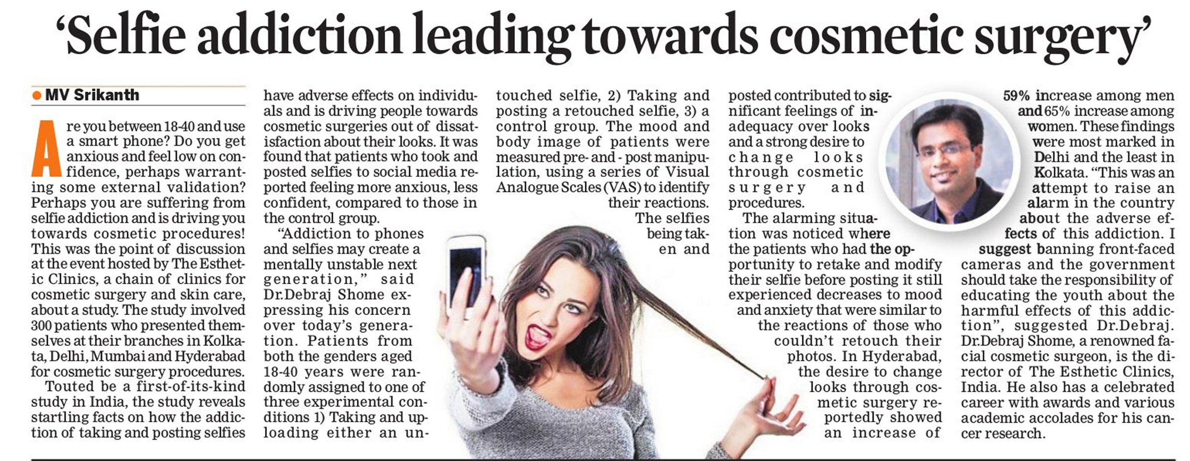 Selfie Addiction Leading Towards Cosmetic Surgery - The New Indian Express
